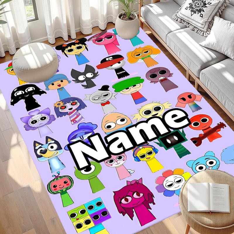Custom Name Personalized Sprunki Game Print Carpet, Versatile Home Decor Rug, for Playroom, Apartment, Balcony, Entryway, Hallway Gift