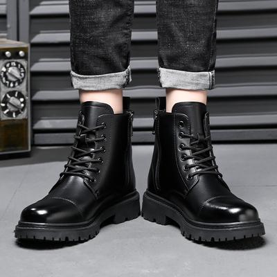 Martin Boots Men's British Style Triple Joint Cowhide Locomotive Tooling Boots Round Head Double Zipper Trend Boots