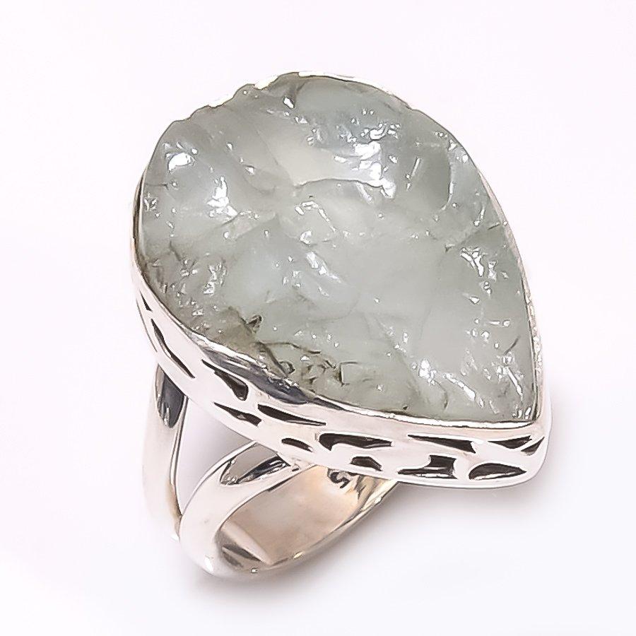 Anel de joia de prata esterlina 925 com pedra preciosa bruta natural de água-marinha tamanho 6,5 R2R49