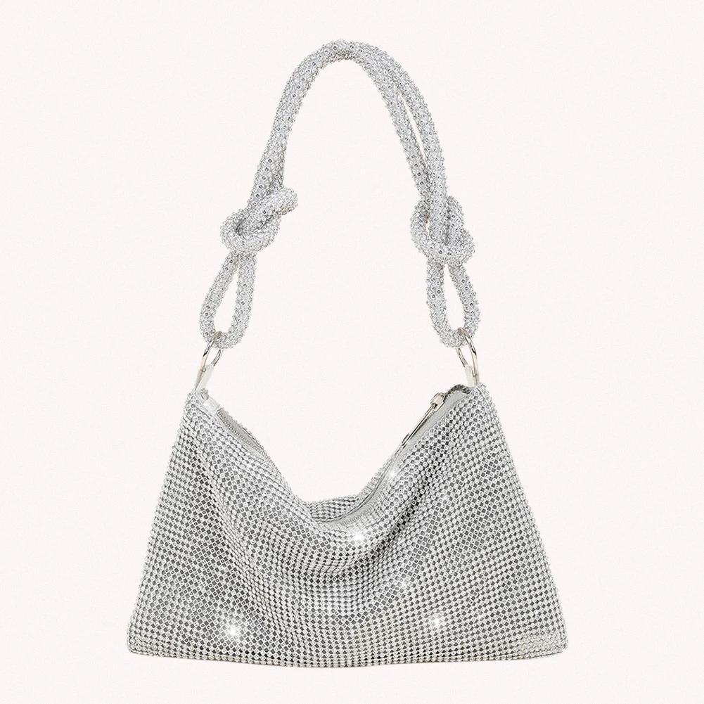 Umhängetasche für Damen mit Diamanten, schicke Glitzer-Schultertasche, elegante, modische Tragetasche, Reißverschluss, vielseitiger Riemen, verstellbarer Abendhandtasche