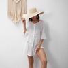 2023 Summer Solid Color Bell Sleeve Lace Beach Cover-Up Dress