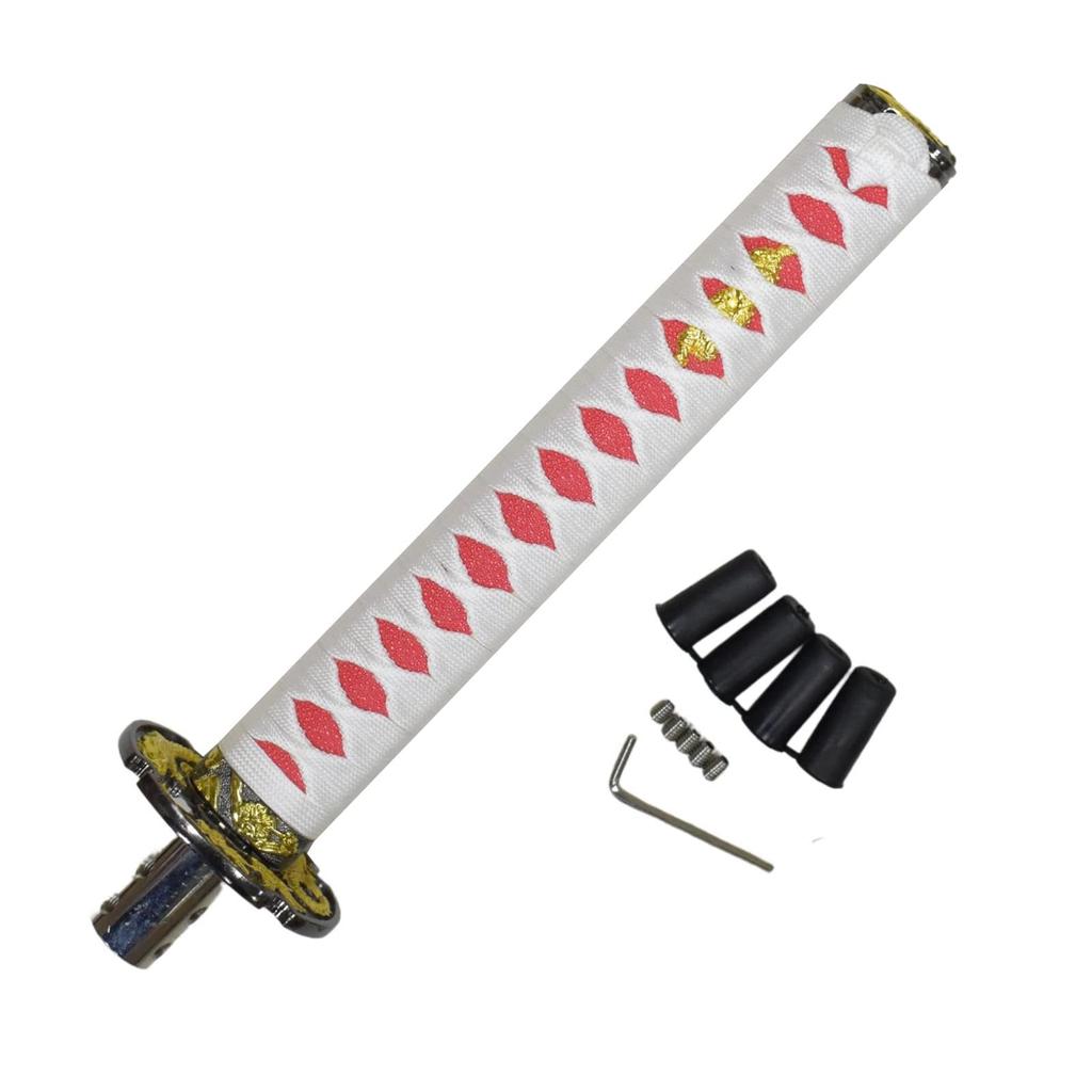 JINGLINGKJ Japanese Sword Shift Knob Gear Knob Japanese Sword Style Japanese Style AT MT Car Universal Custom Adapter Included 4-Type (White/Red)