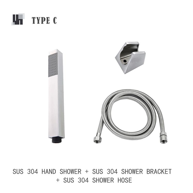 Brushed Stainless Steel Hand Shower Bathroom Hand Held Shower Set with Holder and Hose Wall Mounted Hand Hold Shower Head