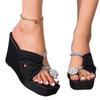 Fashion Women's Shoes 2024 New Shoes Set of Toes Women's Slippers Fashion Crystal Dress Slippers Women Summer Square Toe Wedge Slippers