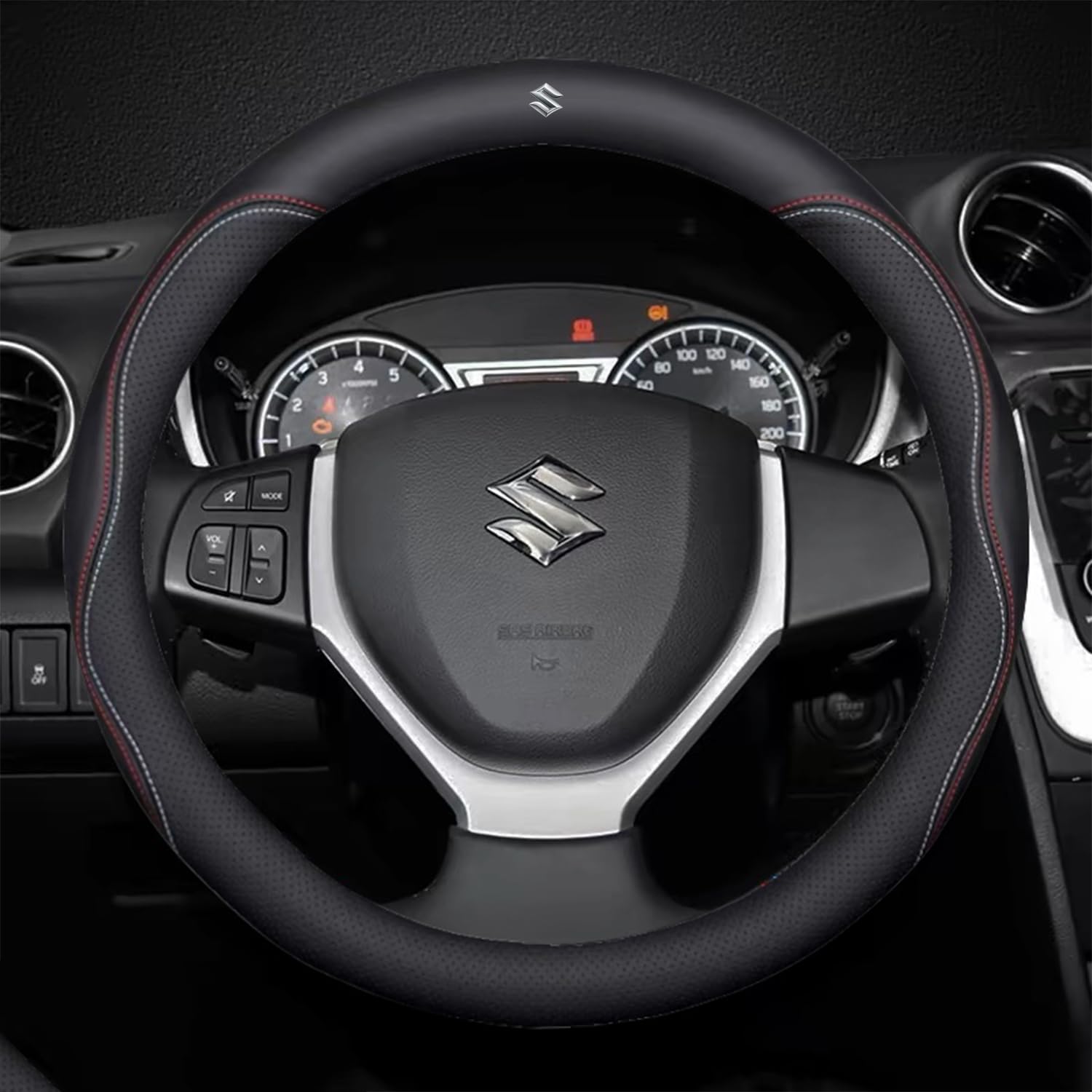 

Чехол на руль Suzuki INSPIA для MR и Wagon Изготовлен из премиальной натуральной кожи с индивидуальным логотипом автомобиля и вентиляцией Размер Jimny, Swift, чёрный