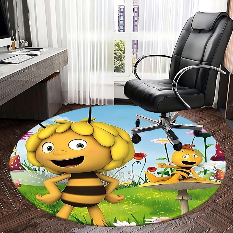 Bee,Cartoon Chair mat Round Rug Office carpet, Machine Washable, Non slip, Suitable for Living Rooms, Bedrooms