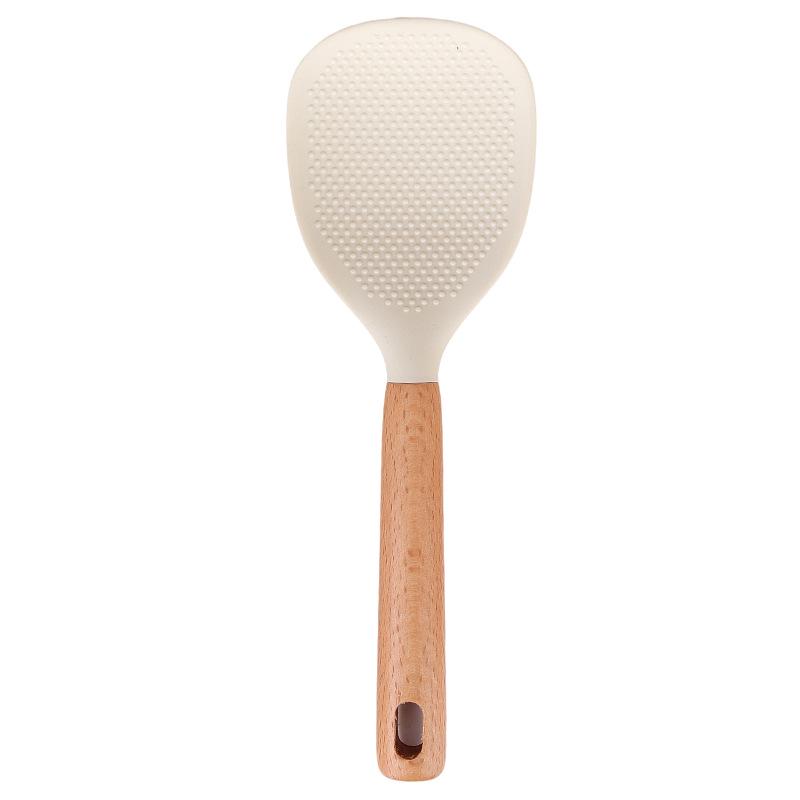 Wooden Handle Silicone Kitchenware Set: Non-stick Spatula & Ladle, High-Temp Resistant Cooking Tools.