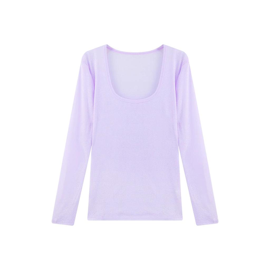Taro Lavender Chic Top Women's Spring Design Sense Niche Loose Lazy Style Long-sleeved T-shirt U-neck Bottoming Shirt