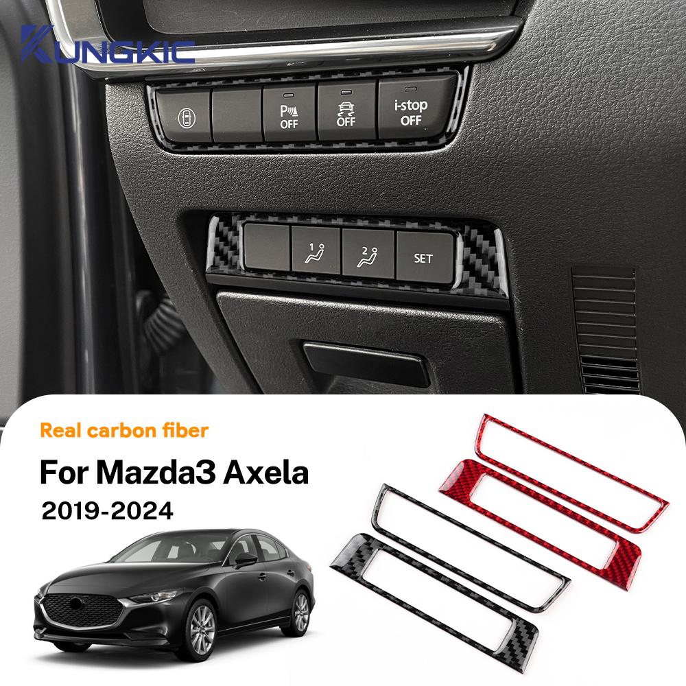Echtfaser-Aufkleber aus Kohlefaser für Mazda 3 BP 2019-2025 Axela Start/Stopp-Knopfabdeckung Innenraum-Aufkleber