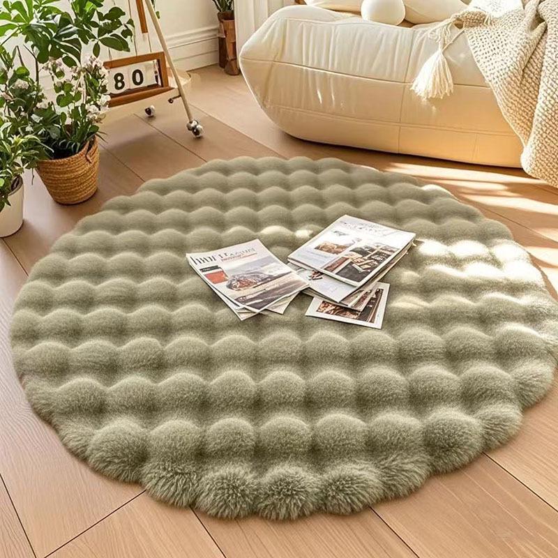Cream Bubble Velvet Round Rug - Minimalist Style, Perfect for Living Room Coffee Table or Bedroom, Rabbit Plush Texture.