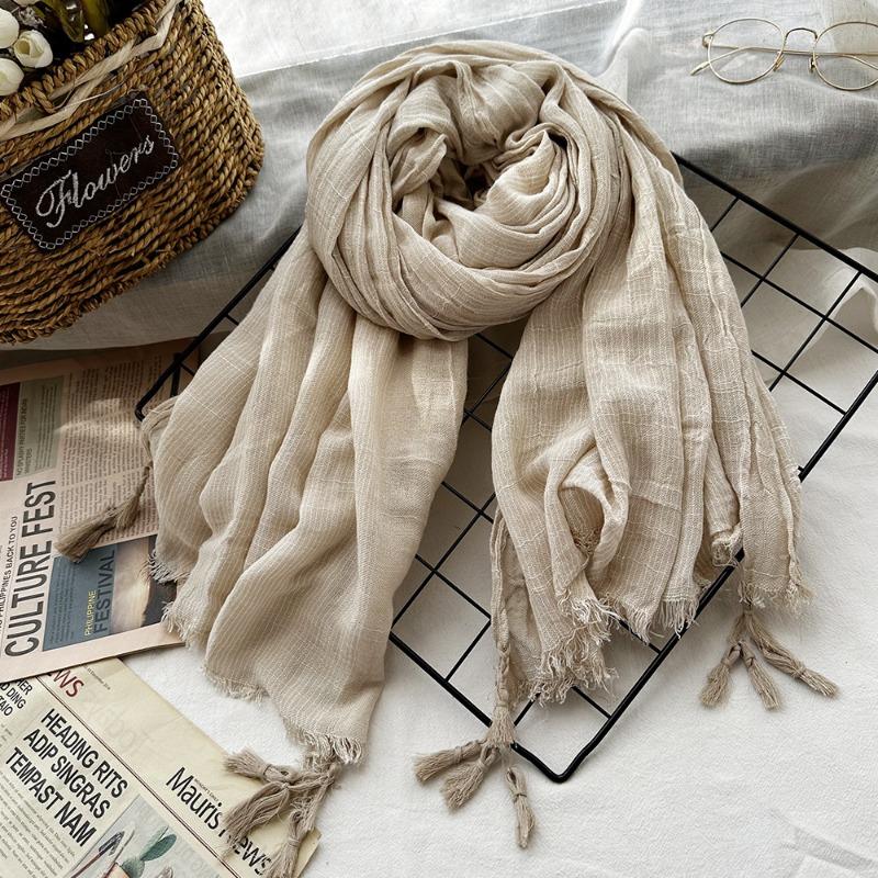 

Осенний шарф из хлопка и льна 2024 года, универсальный повседневный полосатый шарф-шаль из хлопка 200x80cm