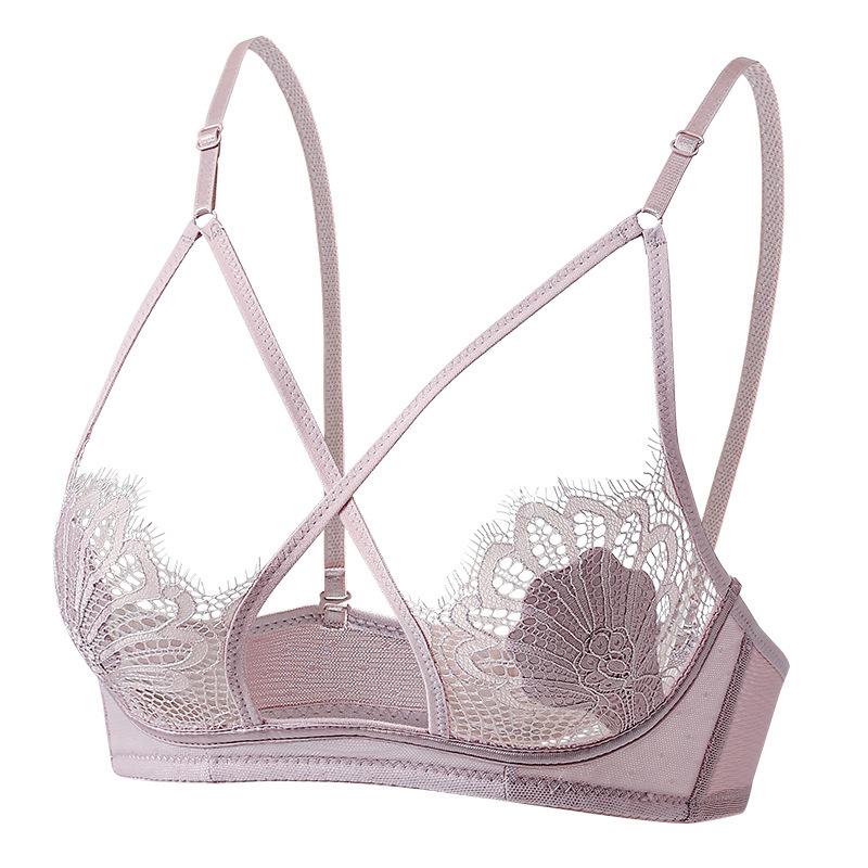 

[Ultra-thin French bra] Underwear simple anti-sagging small breasts gather underwear adjustment type sexy 34bc through cup