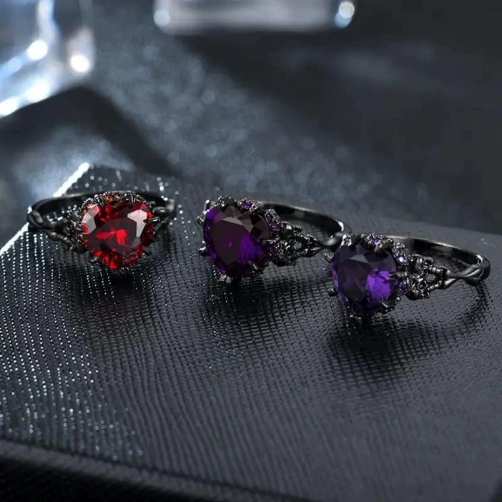 Hot Geometry Zircon Skull Head Heart Ring Unique Fashion Versatile Gothic Personality Dark Couple Jewelry Gift