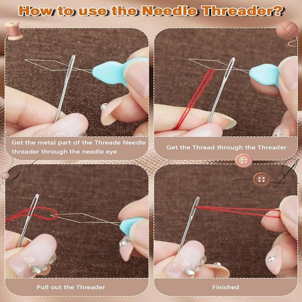 Large-Eye Blunt Needles Tapestry Needle with Needle Threader Thimble for Sewing Knitting Crafting Weaving Steel Yarn Needles