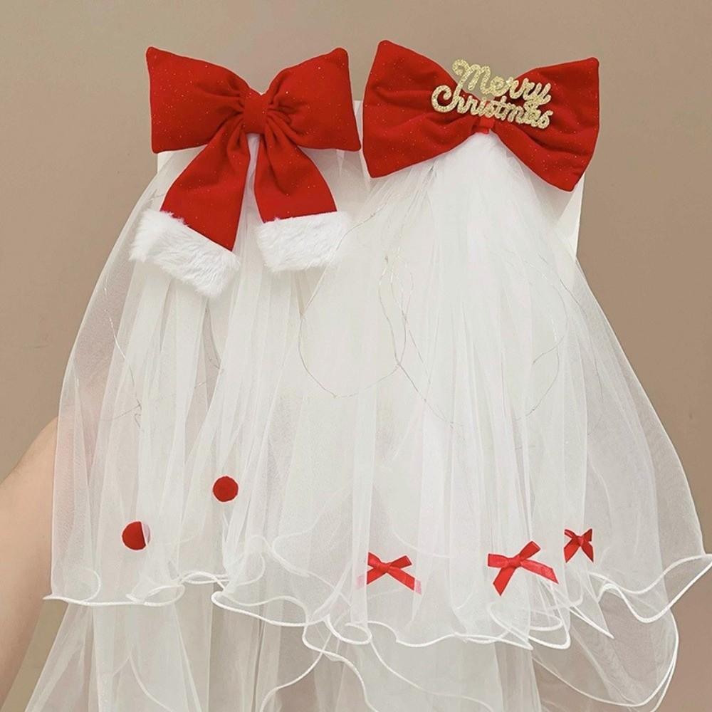 Velvet Christmas Veil Headband Mesh Bow Veil Creative Bridal Tulle Birthday Headdress