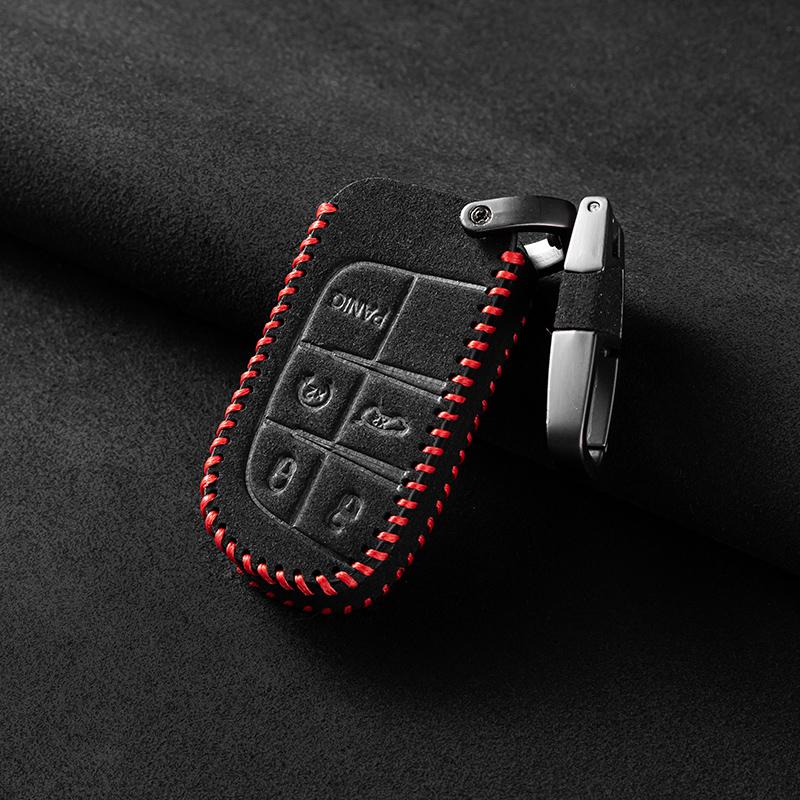 Leather Car Key Cover For Chrysler Pacifica Aspen 300 For Dodge Ram Caravan Journey Challenger For Jeep Commander Grand Cherokee
