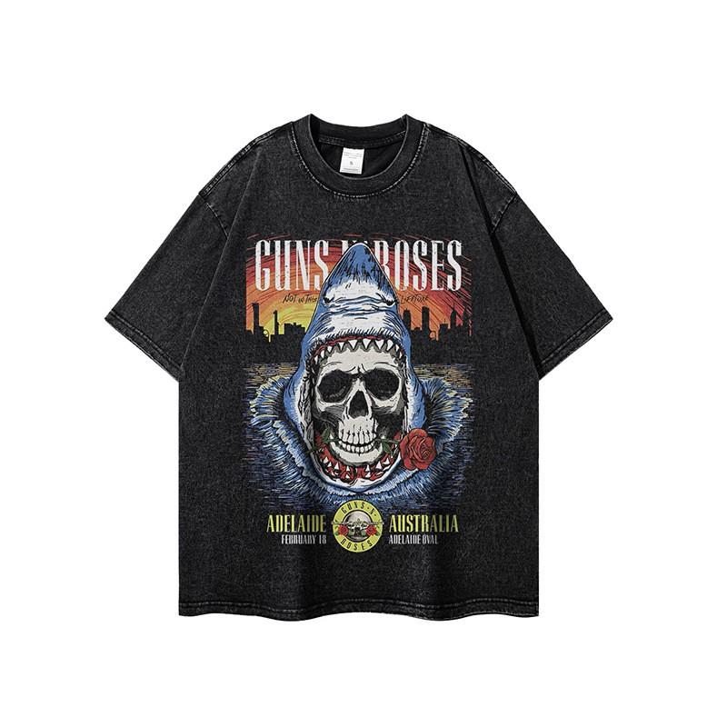 Oversized Vintage Rock Skull Print Cotton Tee Unisex Loose Fit Long Sleeve Streetwear