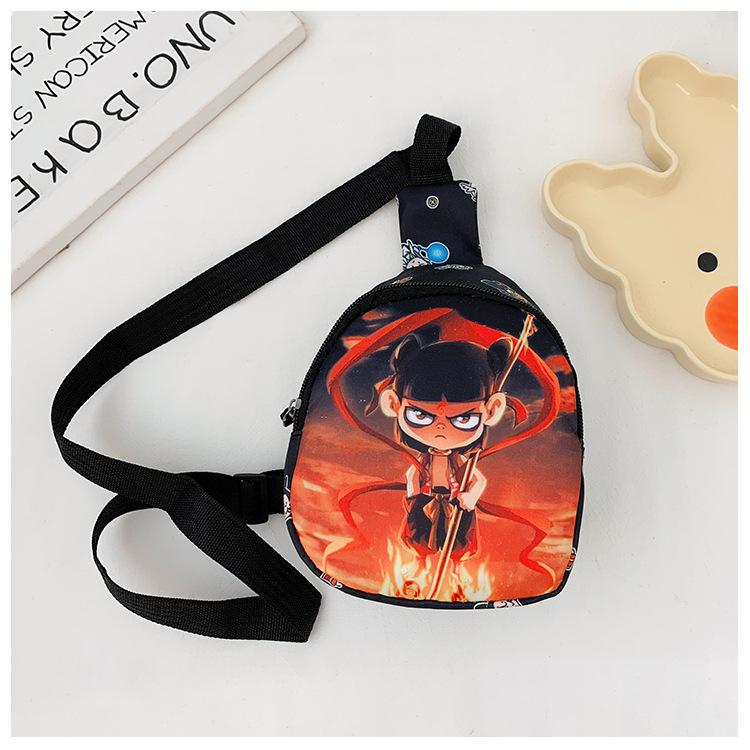 

School bag 2025 new Nezha pattern breast bag casual cute accessories change bag boys and girls shoulder crossbody backpack