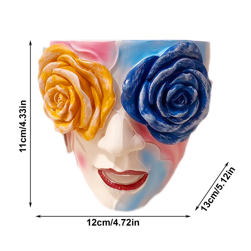 Creative Hand-painted Rose Flower Pot Resin Crafts Rose Eyes Colorful Abstract Beauty Face Flower Pot for Indoor Outdoor Plants