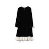 French Foreign Orders! Elegance Slow Life Women's round Neck Long Sleeves Ruched Fishtail Gold Velvet Beaded Dress over the Knee New