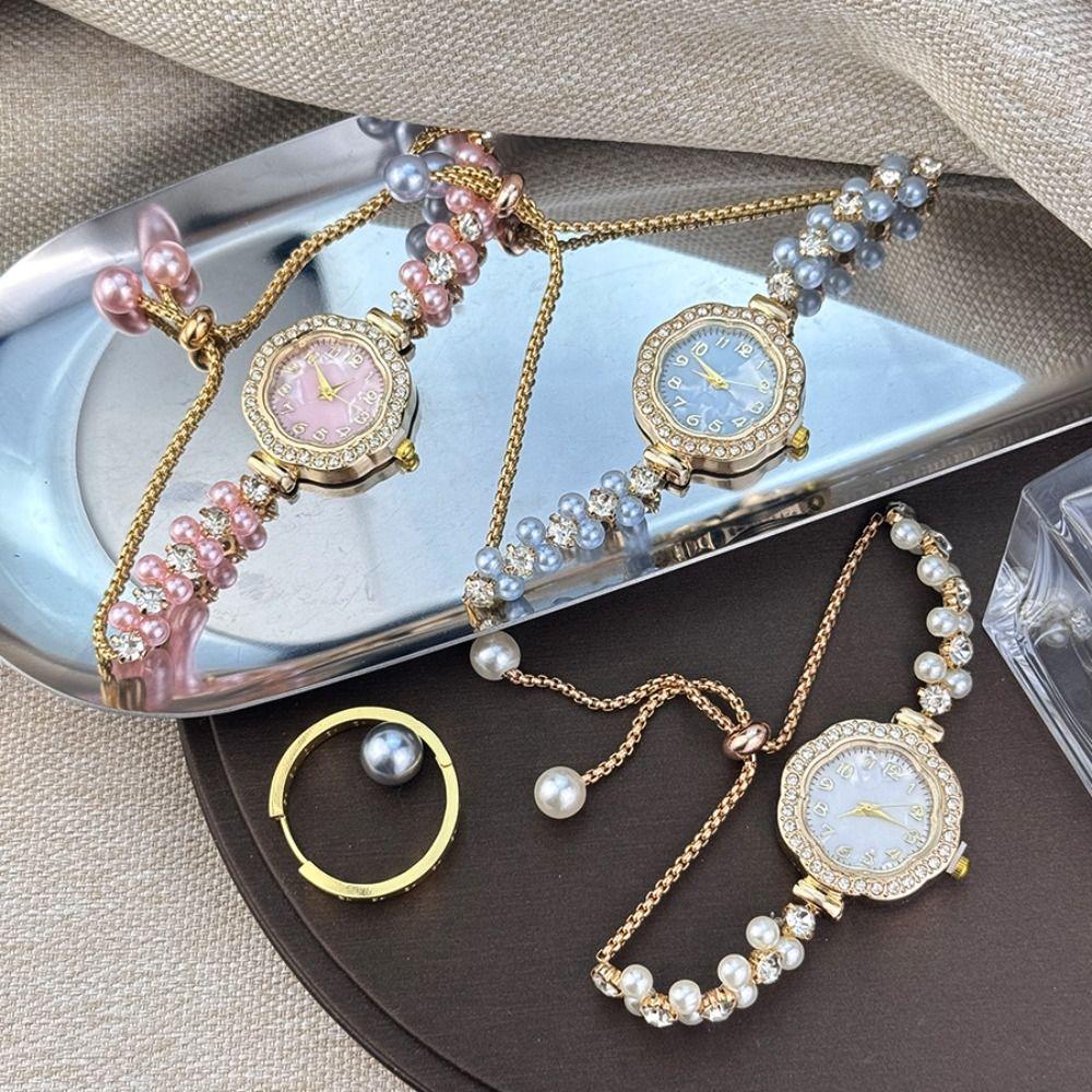 Diamond-Encrusted Case Pull-Open Bracelet Watch Adjustable Strap Chain Watch  Women Girls