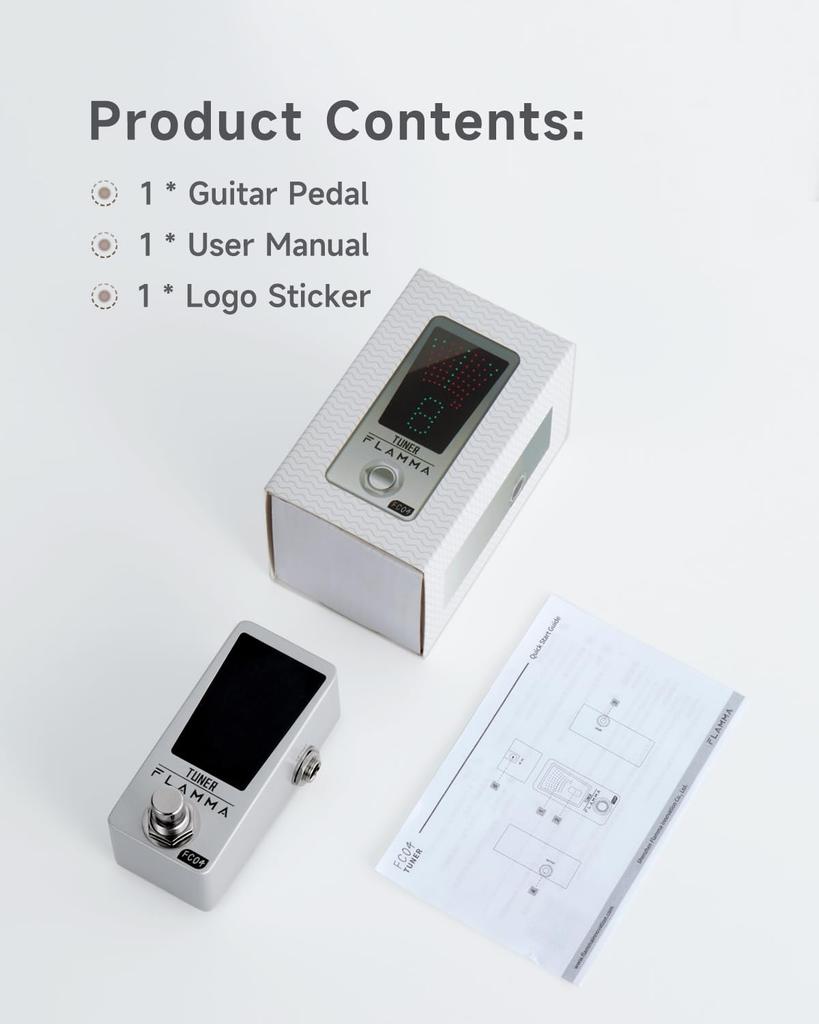 FLAMMA Tuner Pedal FC04 Chromatic Guitar Tuner Tuning Pedal for Guitar and with Pitch Indicator and True Bypass Pedal, High-Precision 1-Cent Bass,