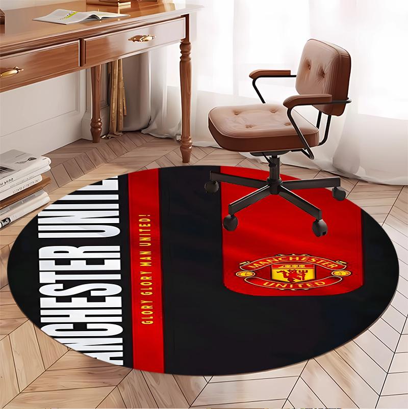 Manchester United F.C Pattern Round Rug, Indoor/Outdoor Mat, for Picnic, Gameroom, Bedroom, Office, Living Room, Home Decor Carpet, Birthday Gift