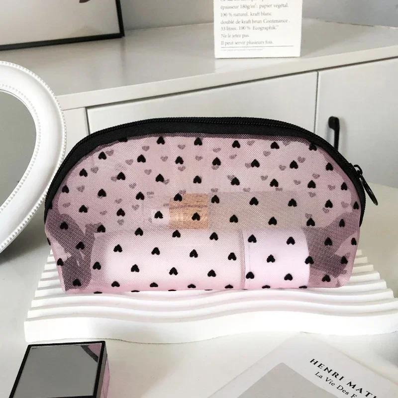 1PCS Black Women Mesh Cosmetic Bag Large-Capacity Organizer Makeup Bag Multifunctional Lipstick Key Coin Purse Pouch