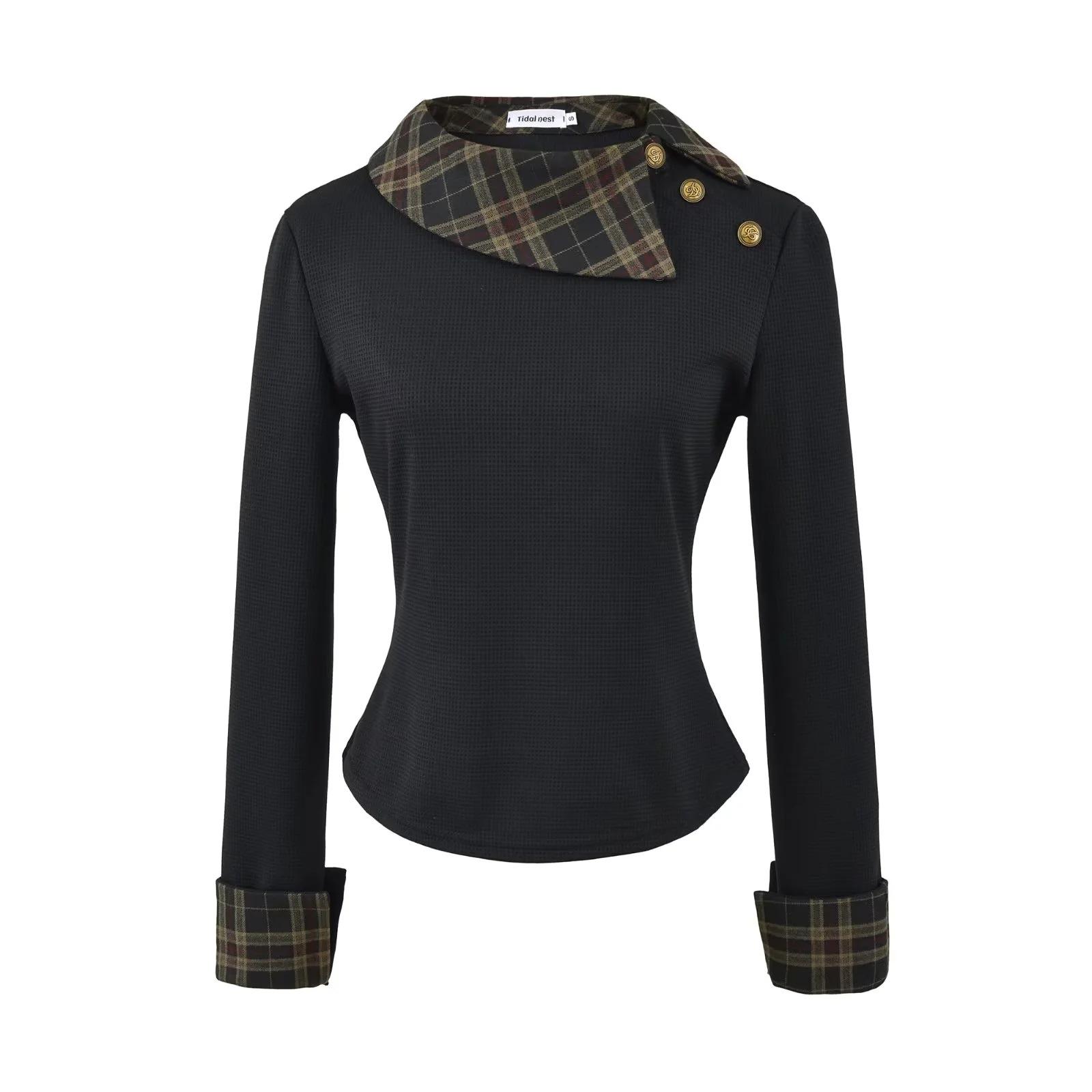 Korean Plaid Patchwork Knit Top & Slimming Retro Plaid Shorts Set for Women Large