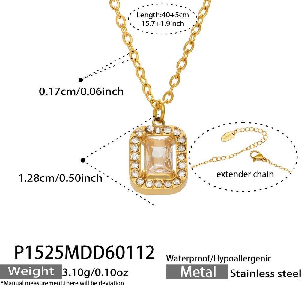 Douyin Trend Wassertropfen Strass Zirkon Anhänger Halskette & Ohrringe Damen Set, 18 Karat Vergoldeter Edelstahl.