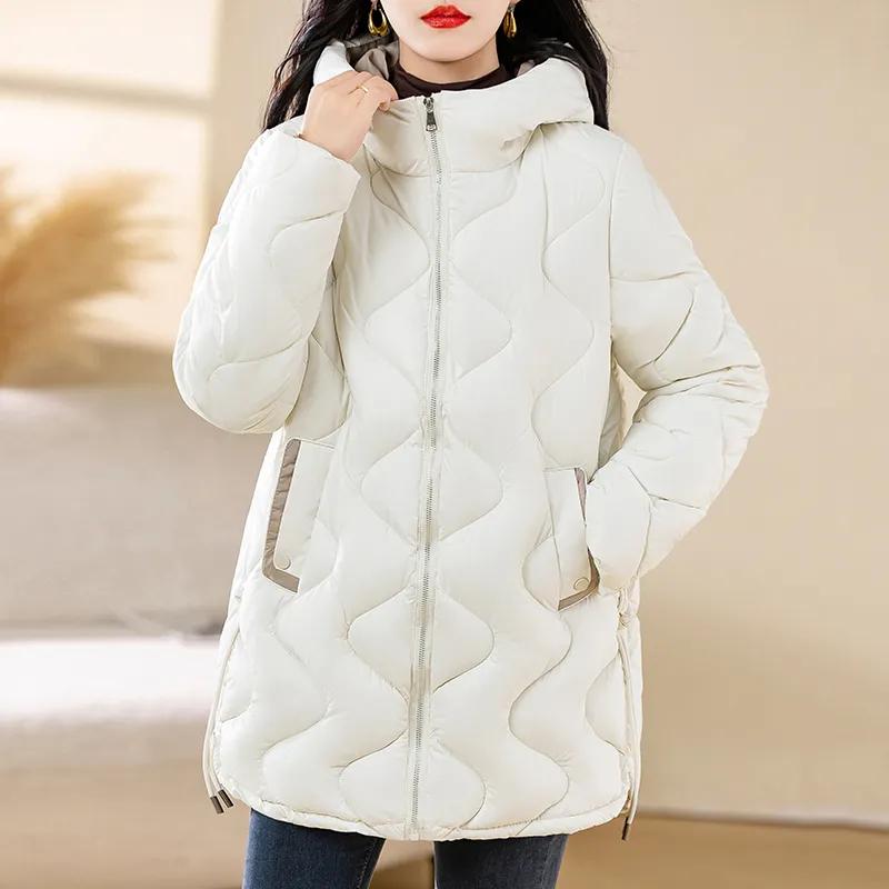 Giacca da donna invernale con cappuccio e colletto in pelliccia, parka imbottito spesso e caldo, cappotto