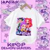Children's KPOP Demon Hunters movie crewneck cartoon girls' and boys' T-shirt, casual print baby fashion clothing for summer
