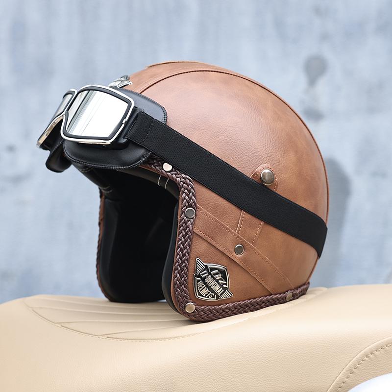 All Season 3/4 Half Face Motorcycle Helmet Unisex Retro Style DOT Approved Solid ABS Shell Adjustable Motorbike Safety Helmet