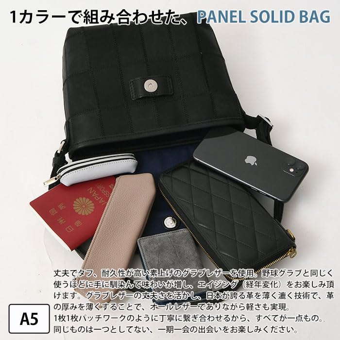 DPC272 Shoulder Bag A5 Compatible Panel Leather Patchwork Magnetic Closure Black [Tryon] Men's