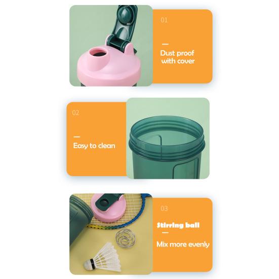 Proteinpulver Shaker med Miksekule 600ml Bærbar Shakerkopp med Bred Åpning for Enkel Miksing Whey Protein Shakerflaske for Shakes Kosttilskudd