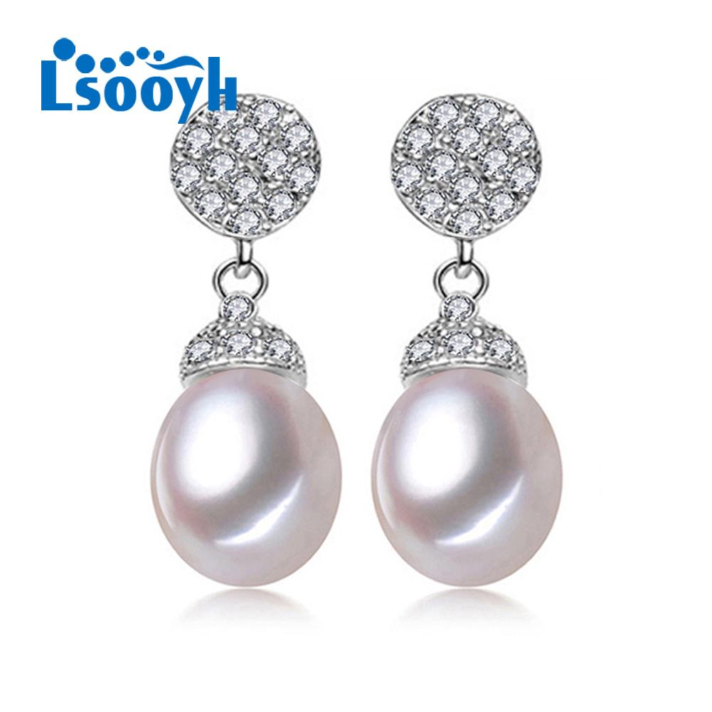 

LSOOYH серьги с натуральным пресноводным жемчугом, модные вечерние длинные серьги с кубическим цирконием для женщин, ювелирные изделия из жемчуга, свадебные серьги