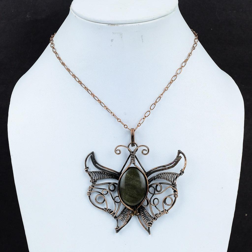 Silberner Obsidian Anhänger Kupferdraht gewickelt Anhänger Natürlicher Edelstein Anhänger Schmetterling Kupfer Schmuck Handgemacht Anhänger Geschenk für Mutter