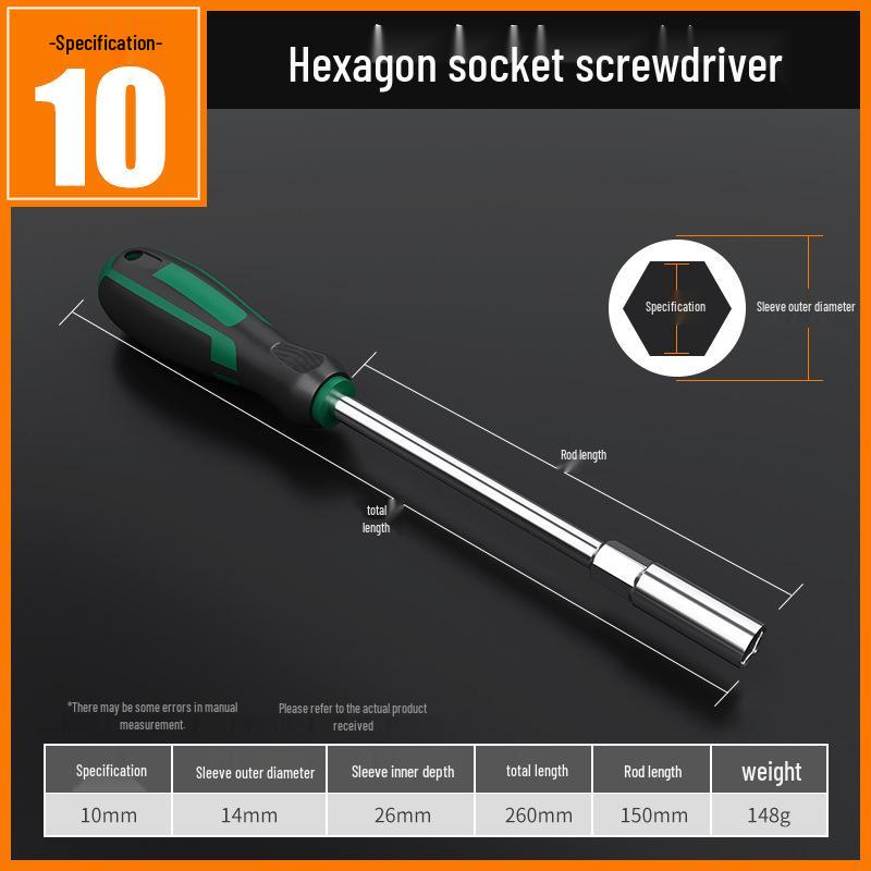 Deepened Hex Socket Screwdriver Wrench, Large Head, Dual-Color Handle, 5-14mm Sizes