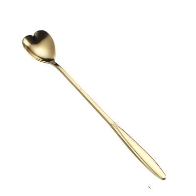 Goldener Edelstahllöffel, ergonomischer, runder Dessertlöffel mit langem Griff für Kaffee, Tee, Eis