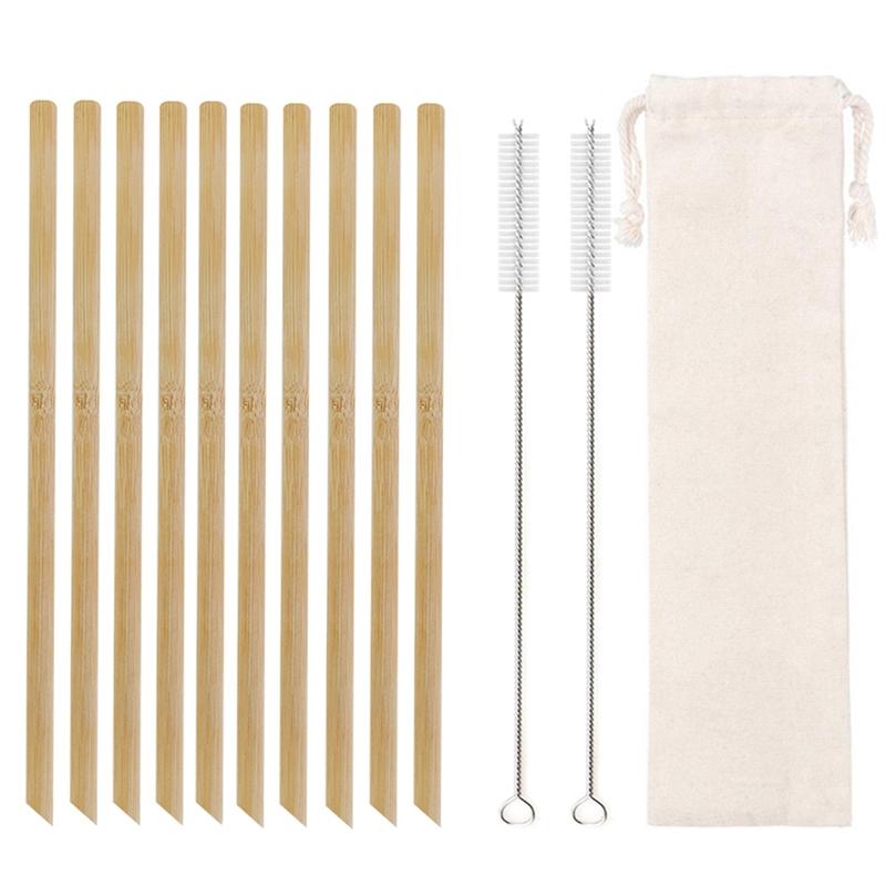 10Pcs/set 20cm Reusable Bamboo Straws Eco-friendly Bar Party Drinking Straw with Cleaning Brush Natural Bamboo Cocktail Straws