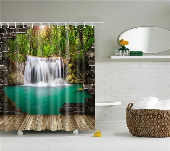 

Scenic Mountain And River Printed Shower Curtains Frabic Waterproof Polyester Bathroom Curtains With Hooks W60H190(CM)-1 Pcs