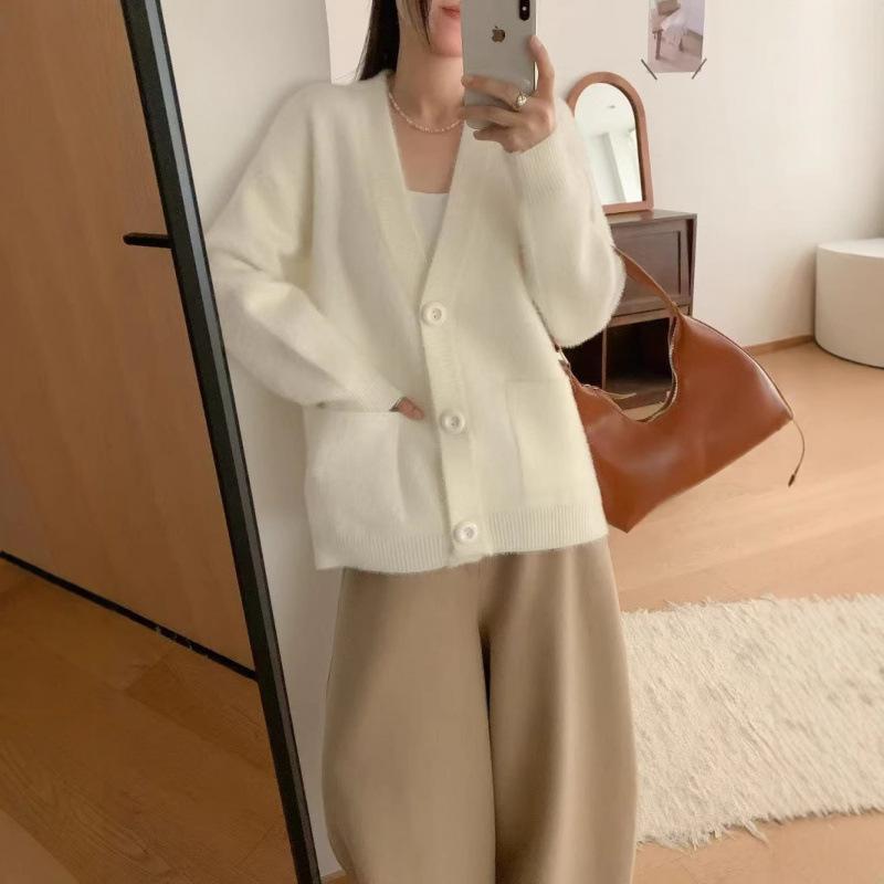 

Imitation mink velvet knitted cardigan top new autumn and winter design lazy casual sweater jacket women One size