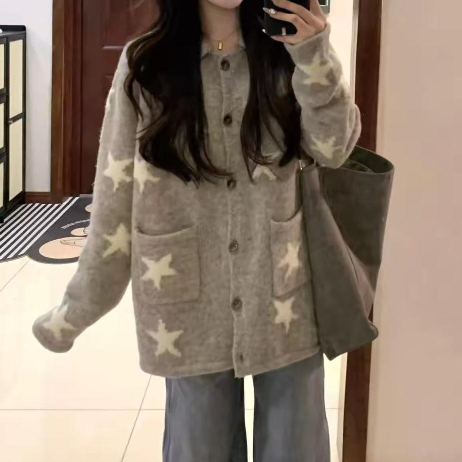 Lazy wind knitted sweater pocket cardigan