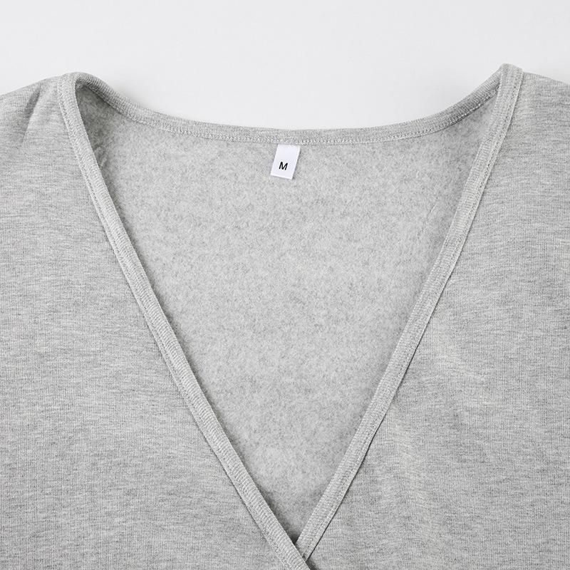 Stil Casual de Toamnă Velvet Subțire Sexy Decolteu în V cu Șnur Tricou Pantaloni Largi cu Talie Elastică Set Tricotat din Două Piese