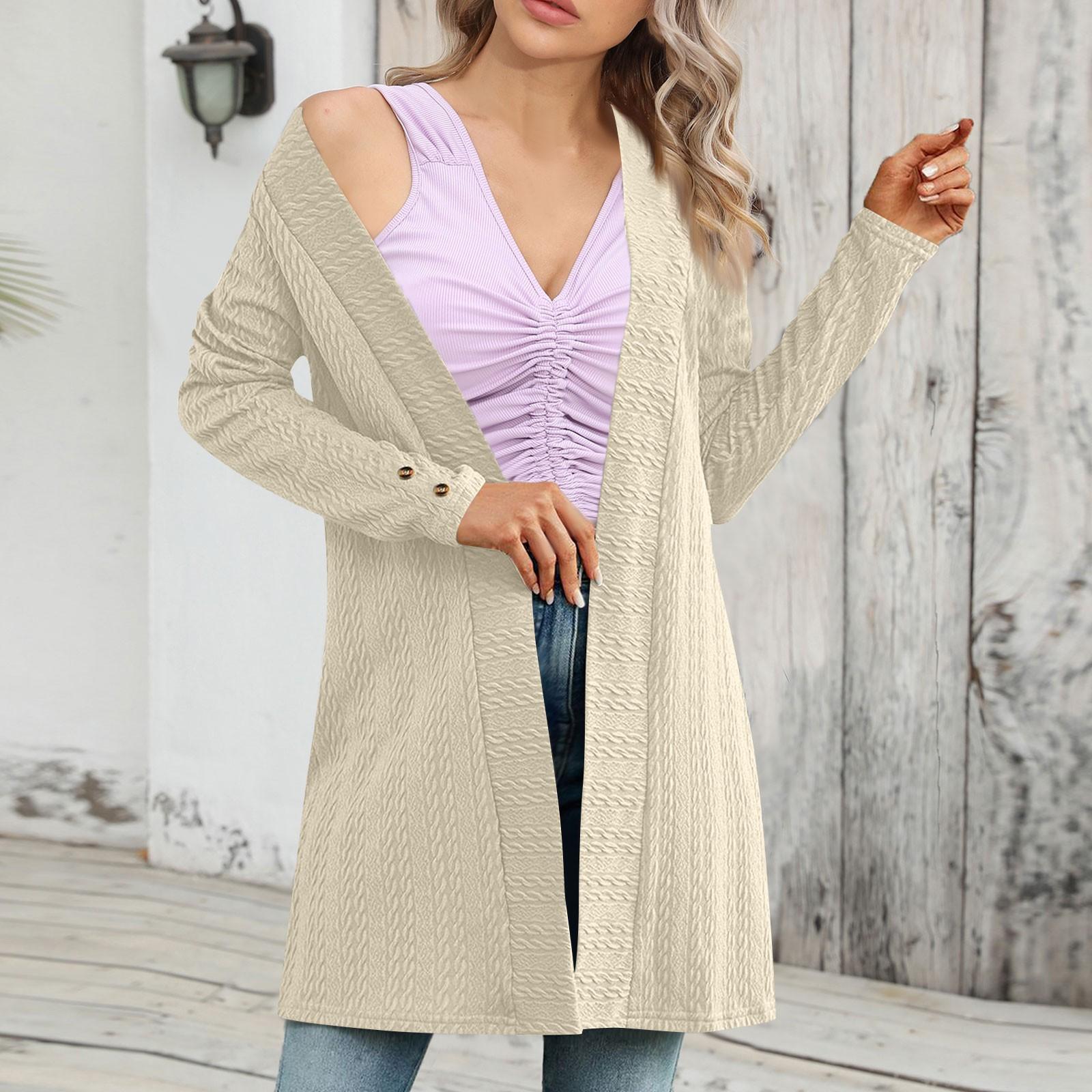 

Женский однотонный кардиган с длинными рукавами и застежкой на пуговицы XL бежевый