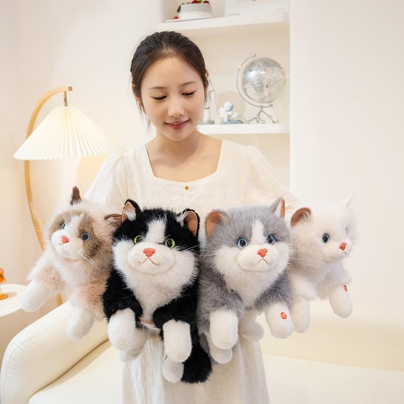 New Cute Simulation Lie prone Posture Cats Plush Toys Stuffed Soft Animal Cat Dolls for Children Baby Party Decor Birthday Gifts