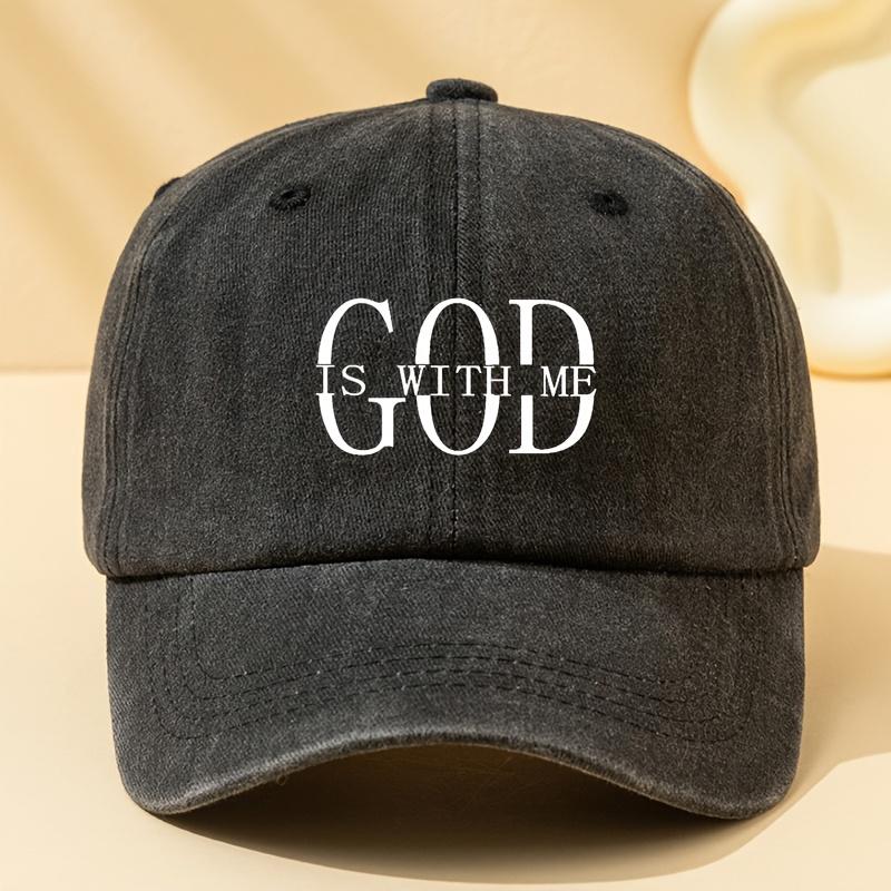 

GOD IS WITH ME Letter Printed Baseball Cap Classic European and American Popular Washed Retro Peaked Cap