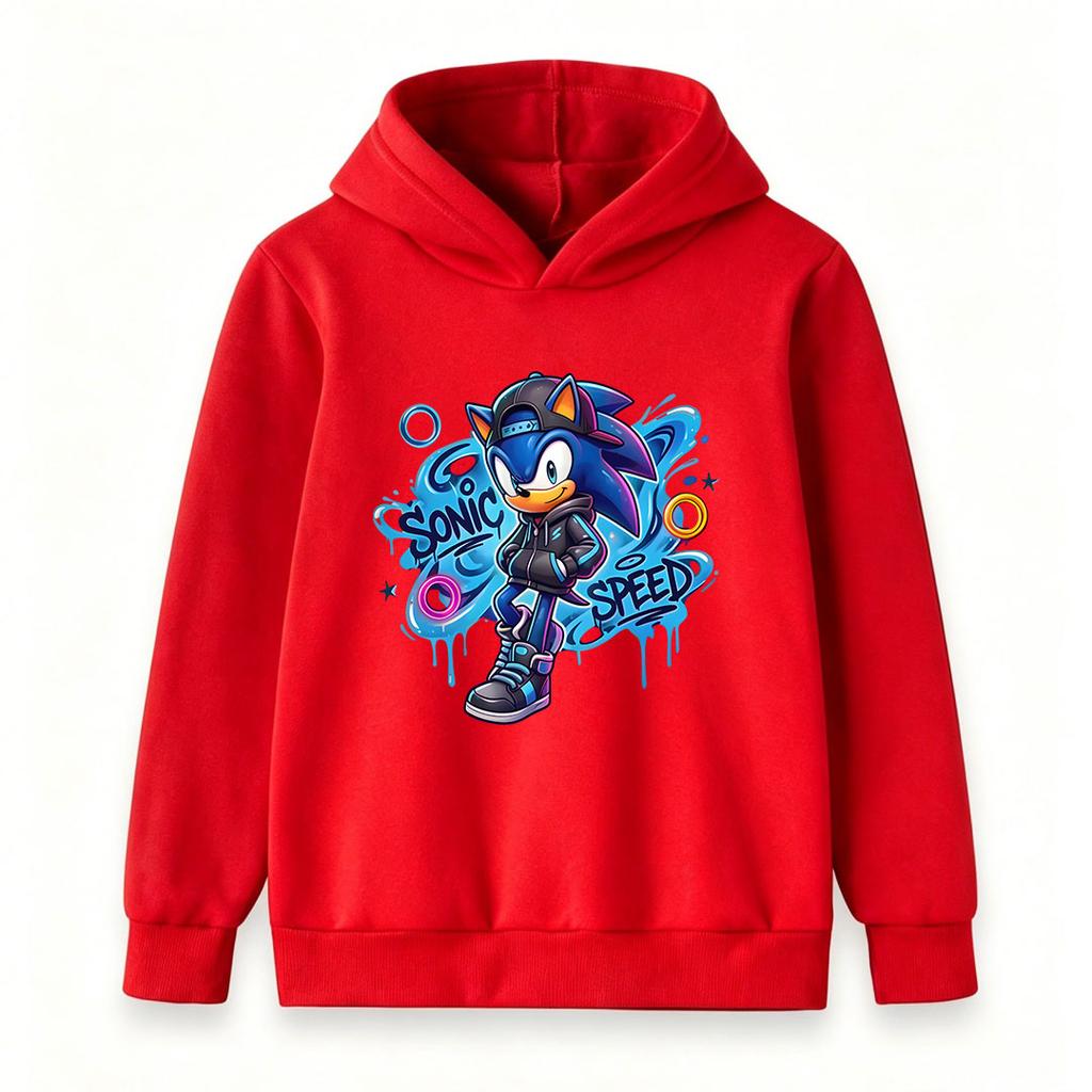 Kids Boys Girls Casual Pullover Hoodie, Cool Graffiti Cartoon Speed Hedgehog Print Long Sleeve Comfortable Soft Streetwear Hooded Sweatshirt for