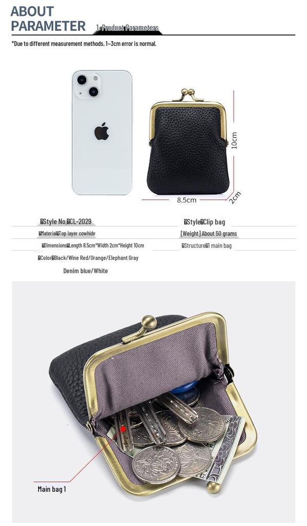 Women's Genuine Leather Mini Coin & Card Holder with Lipstick Clip - Chic European American Fashion Storage Purse