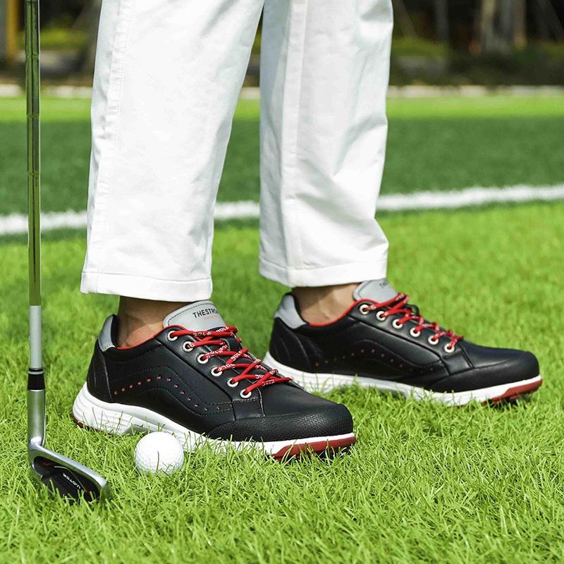 Waterproof Golf Shoes Women Spikes Golf Sneakers Gym Walking Shoes with Spikes Comfortable Training Golfing Spiked Shoes Leather